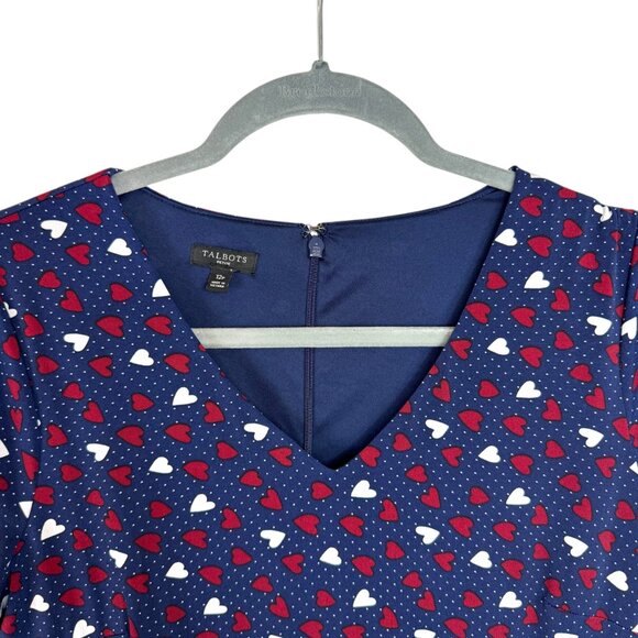 Talbots Blue red and white polka dot and hearts long sleeve dress Size 12P - Picture 5 of 14